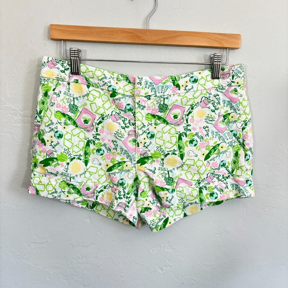 Lilly Pulitzer Originals Shorts Women Size 4 Green Pink Recycle Environment
